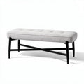 Houten bank met gestoffeerde zitting in lichtgrijs 120 x 40 x 45cm
