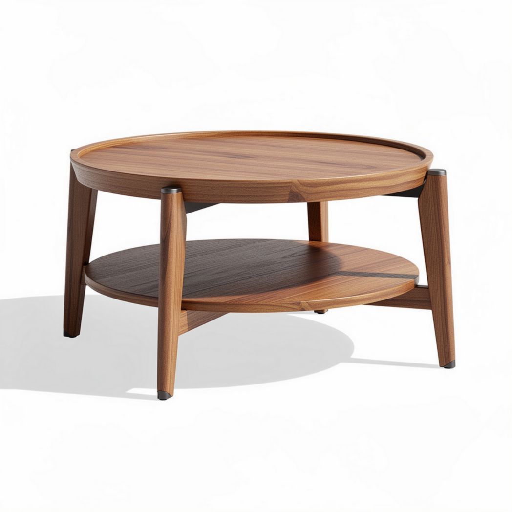 Houten salontafel met onderblad in rond ontwerp van 75 x 75 x 40 cm