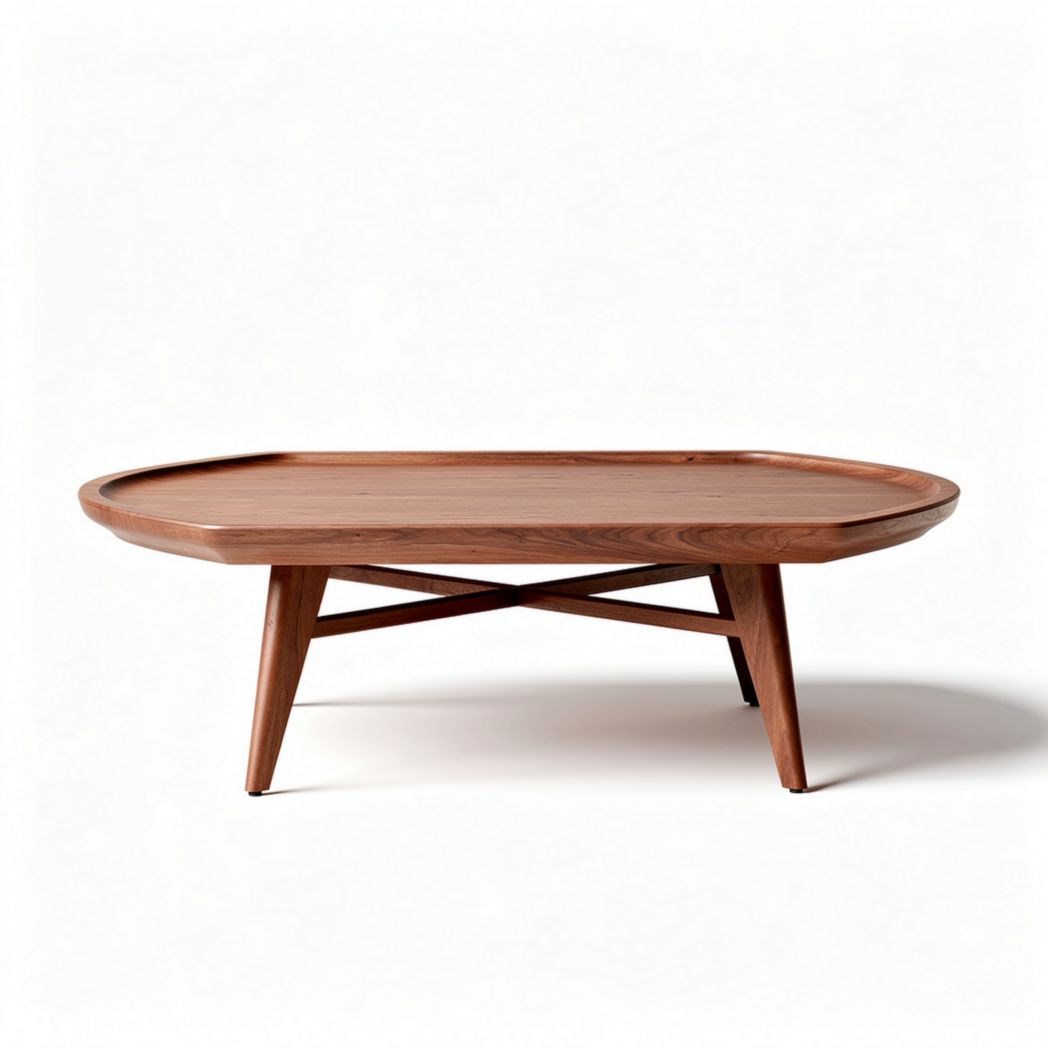 Eikenhouten salontafel met ronde rand en stevige poten 100 x 60 x 40cm