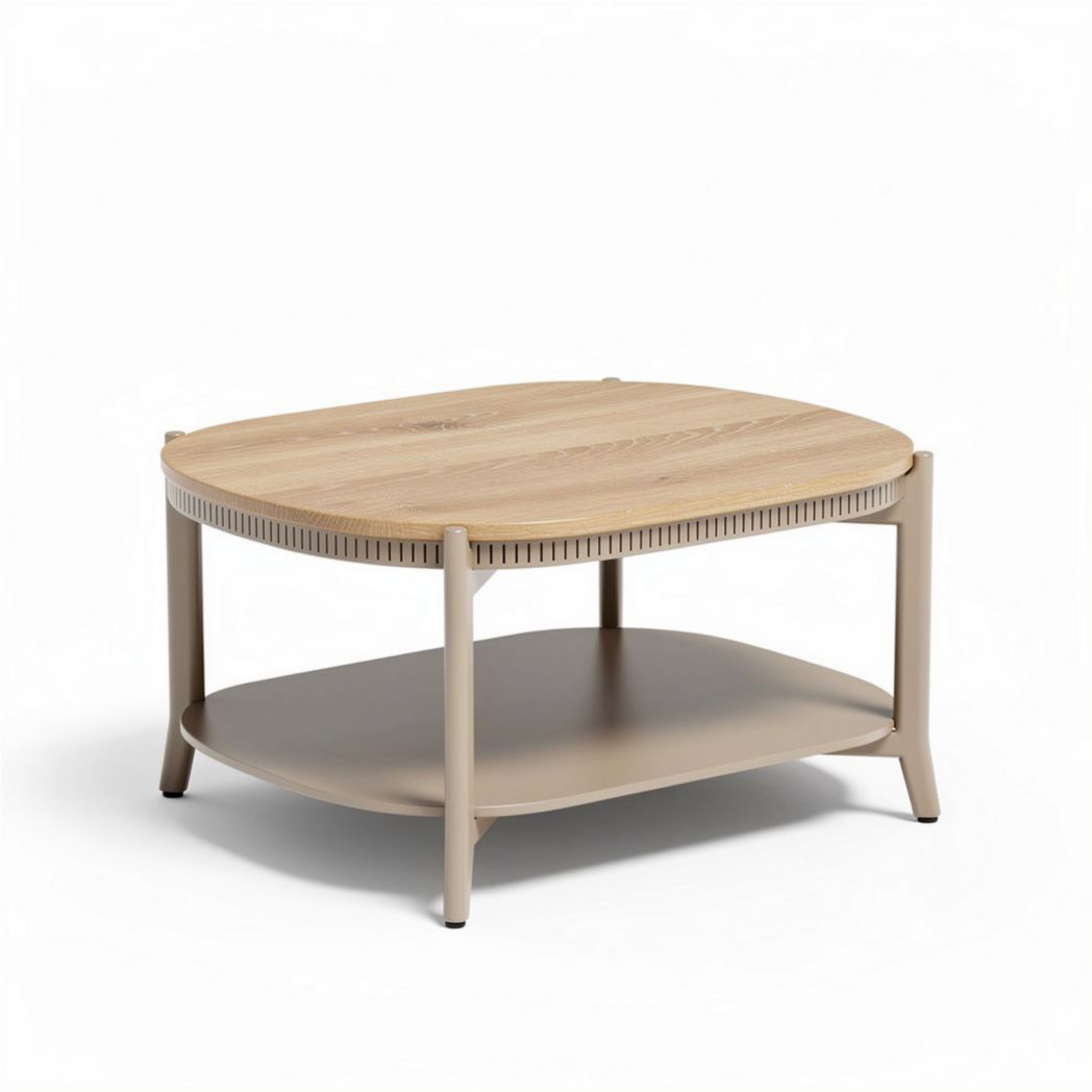 Salontafel van hout met opbergruimte en een afmeting van 80 x 80 x 40cm