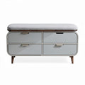 Opbergbank met vier lades en grijs kussen van hout 100 x 40 x 45cm