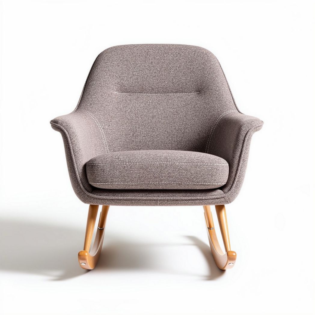 Rocking chair van bruin suede met houten onderstel 70 x 70 x 85cm