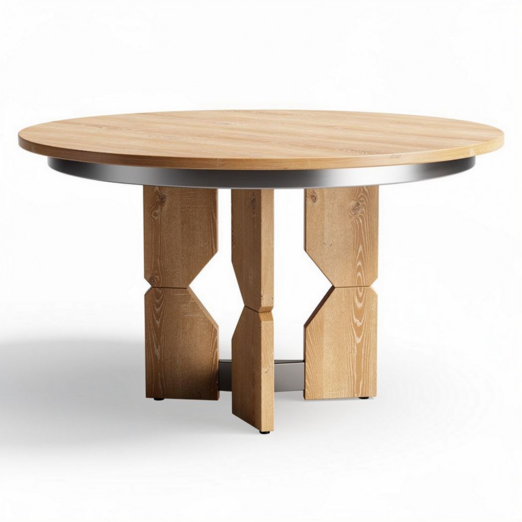 Ronde houten tafel met stalen rand en afmeting 75 x 75 x 75cm